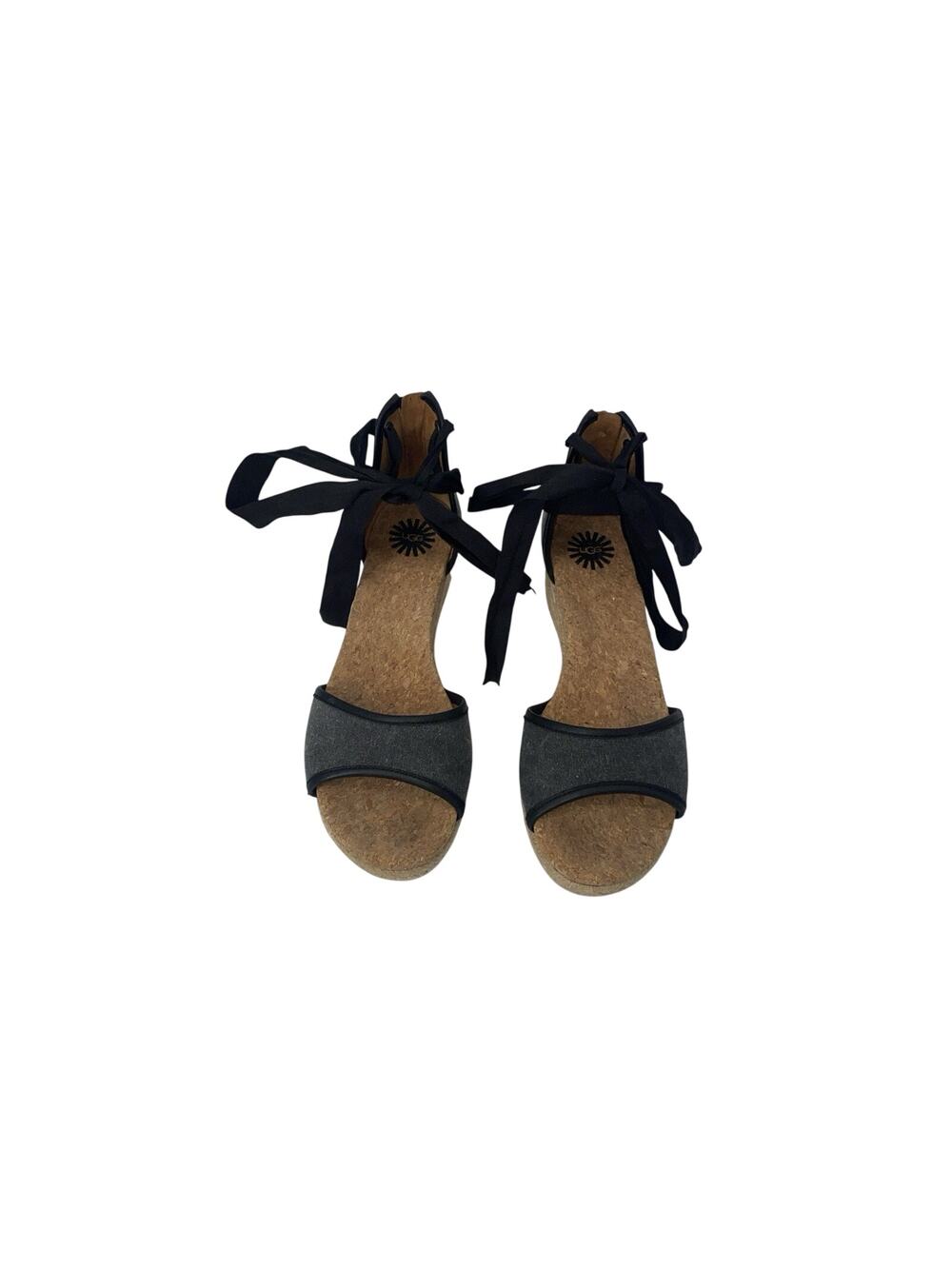 UGG Amell Womens Sz 7.5 Sandals Canvas Lace Up Wedge Heel Gray Black